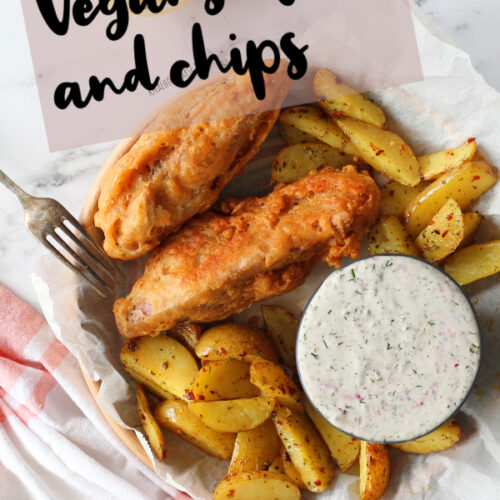 vegansk fish and chips med bananblomster