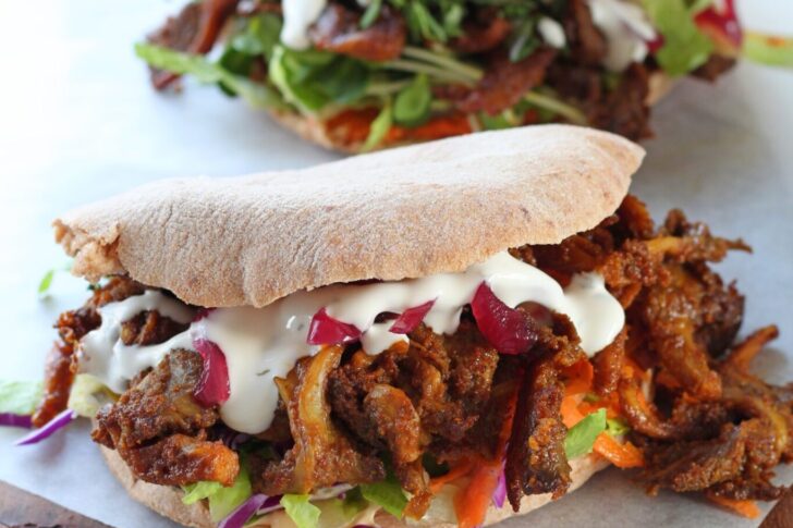 pitabrød med vegansk svampekebab